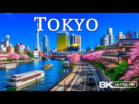Tokyo Japan 8K | Futuristic Cityscapes, Neon Streets & Traditional Temples | Relaxing Piano