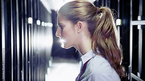 Attractive IT engineer working in a data center