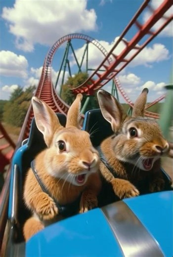 Two Rabbits Ride A Roller Coaster #rabbit #rollercoaster #bunny #cuteanimals #whimsical