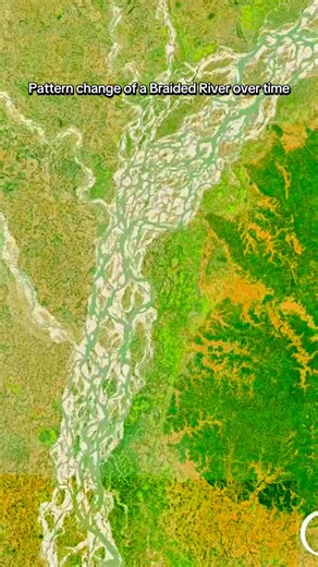 Braided rivers are made of many small channels that twist and turn around islands of sand and gravel. These channels change shape often by splitting, joining, and shifting with every flood. The constant movement happens because the river carries a lot of sediment and has too much energy to stay in one path. The Brahmaputra River in Bangladesh is a perfect example — every year, its channels move across the valley, forming new sandbars, eroding old banks, and reshaping villages and farmland. From 