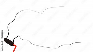 Two lines or hairs extend from the cylinder on the red handle.