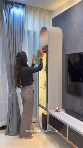 KRISHAV ARCHITECT PVT.Ltd on Instagram: "This 2BHK is designed using a soothing blue-grey colour scheme that brings calmness and character to the home. ✨ The interiors feel cosy yet sophisticated, with every element planned to enhance space, light and comfort. ✨ The soft tones, simple detailing and modern finishes come together beautifully to create a home that feels elegant, fresh and perfectly balanced.🖤🩵🤎🩶 Client...@vaishnavisbhope #InteriorDesign #2BHKInterior #BlueGreyInteriors #HomeSty