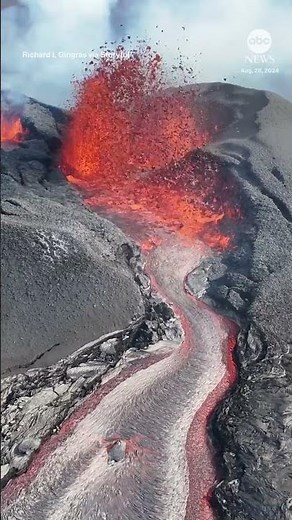Drone captures volcanic eruption in Iceland