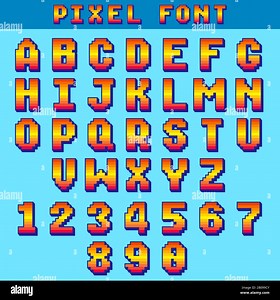 Pixel 8 bit letters and numbers vector game font, digital alphabet, typeface. Alphabet and number typeface illustration Stock Vector Image & Art - Alamy
