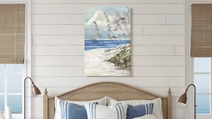Dream Land Seascape Canvas Abstract Wall Art: Beach Path Artwork Painting Modern Nature Sea Coastal Grass Ocean Landscape Prints Reed Botanical Seaside Minimalist Picture for Bedroom Office Family