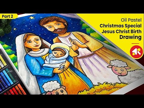 How to draw Christmas drawing/ Birth of Jesus Christ Drawing with oil pastel/ Jesus Christ drawing