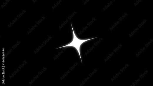 Twinkling sparkle star animation with glowing glitter shimmer rays, white doodle stars blinking softly, magical flare burst effects and smooth motion graphics over deep black screen background 4K.