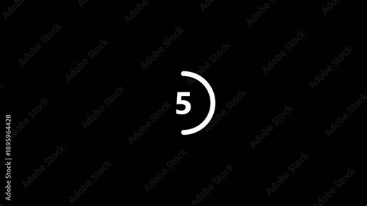 Countdown timer from ten seconds to zero second animation on a transparent background, ten second circle countdown timer animation with an alpha channel