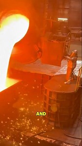 This how dangerous explosion from an electric arc furnace can look inside a steel plant. What you are seeing is an electric arc furnace used for steelmaking. The loud crackling sound is caused by powerful electric arcs generated by three graphite electrodes. When electricity flows, arcs form between the electrodes and the metal, producing extreme heat that melts steel into liquid form. Temperatures can exceed 3,000 degrees Celsius, causing sparks and molten material to eject from the furnace. De