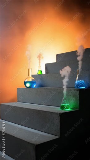 Smoking chemical beakers in a mysterious science laboratory