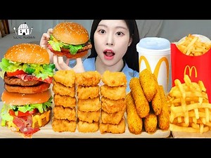ASMR MUKBANG| Mcdonald’s Party (1955 Burger, Bacon Tomato Deluxe Burger, Cheese stick, Nugget).