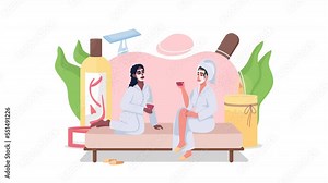 Animated friends at spa concept. Women at pampering. Looped 2D cartoon flat characters on white with alpha channel transparency for web design. HD video footage. Rest creative idea animation Stock Video