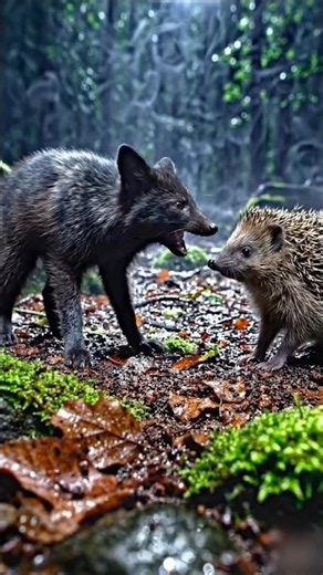 Rare Black Fox vs. Spiky Hedgehog! 🦊🦔 | #shorts #wildlife #animals