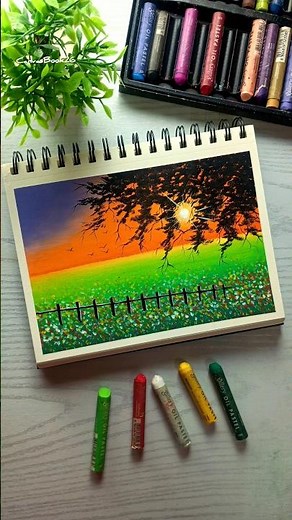 Easy Sunset Scenery Drawing 🌅🎨 | Beautiful Oil Pastel Art #Shorts