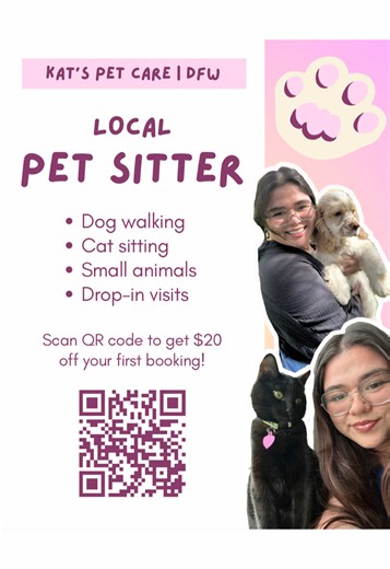 DFW PET PARENTS!!! Pet sitter Kati clocking in 🐾🐈‍⬛🐕‍🦺 I’m the pet sitter you’re looking for 😌 I have experience with all dog breeds and I’m a cat mom so I have extensive experience with the kitties! I’m responsible, communicative, and focused on cleanliness to make you sure your fur babies are happy AND healthy 🤎 #petsitter #dfw #dfwpets #furbaby
