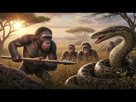 Australopithecus Life –Primitive Survival Against Giant Snake