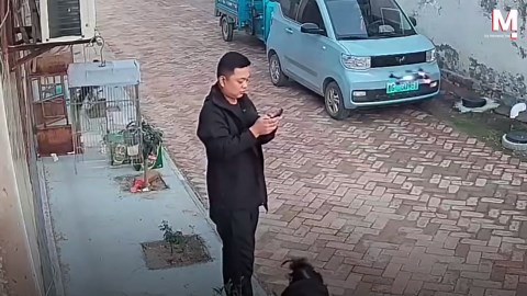 Man almost gets surprise haircut while playing with his drone
