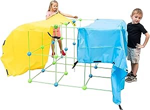 Funphix Ultimate 154 PCs Fort Building Kit with 4 Colored Sheets | Kids Construction Toy with Glow in The Dark Sticks | Toddler Indoor & Outdoor Crazy Castle Making Set | Green & Blue Balls