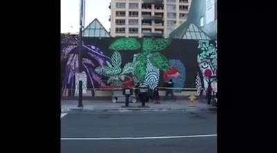 Jonas Wood: “My forms are not rendered spatially… My work is under-painted with big flat shapes of color; that is how they start. They are generated from an abundance of flat planes built up on top of each other.” Painter Jonas Wood has designed colorful outdoor mural being installed on the face of MOCA Grand, facing Grand Avenue! | The Museum of Contemporary Art