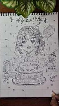 Happy Birthday Anime Girl Sketch 🎉 | Pencil Drawing Tutorial #shorts​ #sketch​ #birthday 🎂 ✨