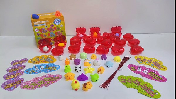 SURCVIO 28 Pack Valentine Mochi Squishies Gifts for Kids, Greeting Cards and Animal Mochi Squishies Filled Heart-Shape Box Kawaii Squishies Stress Relief Fidget Toys Classroom Exchange Party Favors