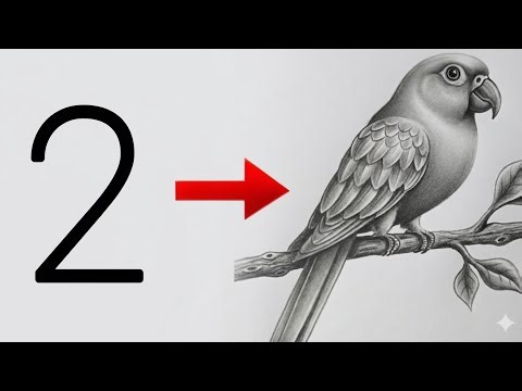 Turn Number 2 into a Beautiful Parrot! 🦜 Simple Drawing Tutorial.Step by step