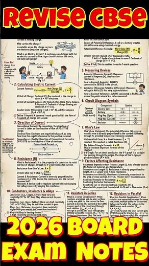 CBSE Class 10 Topper Secret: Best Short Notes for Electricity | Physics Revision Strategy 2026#cbse