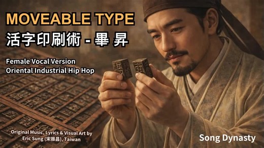 MOVEABLE TYPE 活字印刷 Female Vocal Version Oriental Industrial Hip Hop 工業嘻哈｜ERIC 原創歌曲367 首 ｜SOONG宋潮 What if the world’s first information revolution did not begin in Silicon Valley but in Song Dynasty China over a thousand years ago MOVEABLE TYPE is a powerful English language hip hop anthem inspired by the invention of movable type printing created by Bi Sheng during China’s Northern Song Dynasty Bi Sheng lived from 990 to 1051 He was born in Qishui County Qizhou Huainan Circuit which is now Yings