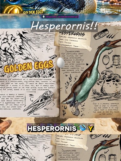 🐦🥚 No subestimes al Hesperornis solo por su tamaño. Esta pequeña ave acuática es una de las criaturas más útiles de ARK Ascended, ya que es la única capaz de poner los codiciados Golden Eggs, indispensables para fabricar el Extraordinary Kibble. 🎣 Su tameo también es diferente al de la mayoría de criaturas: no necesitás dormirlo, sino ganarte su confianza alimentándolo con peces. A simple vista puede parecer un animal sin importancia... Pero si querés domesticar algunas de las mejores criatur