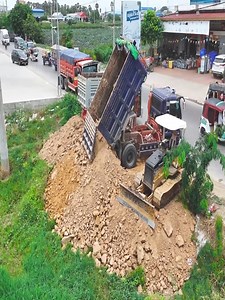Impressive Opening! Skilled Team Uses Dump Trucks to Drop Soil and Dozer to Clean the Ground #fblifestyle #excavator #heavyequipment #construction #bulldozer | Sova