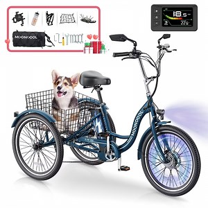 MOONCOOL 24" Electric Tricycle for Adults, 350W 36V 7 Speeds Electric Trike, 3 Wheels Adult Electric Tricycle Bicycle with Large Basket & Tool Kits, Certified to UL 2849 by SGS