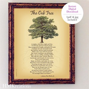 Oak Tree Poem Printable DOWNLOAD • Inspirational Wall Art Nature Quote Decor • Tree of Life Poem Print • Encouraging Gift for Strength - Etsy