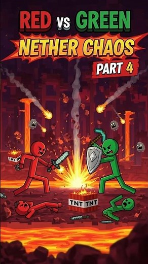 EPIC! Stickman Minecraft Survival ⚔️ Red vs Green Nether Chaos | Nonstop 2D Action Part 4 #short