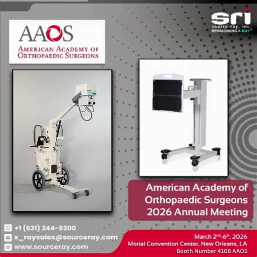 Meet Source-Ray (Booth #4108) at AAOS 2026! Join us March 2–6 at the Morial Convention Center in New Orleans, Louisiana. Discover how our advanced portable and mobile X-ray imaging solutions for orthopedic clinics and surgery centers can enhance precision, workflow efficiency, and point-of-care decision-making. Let’s connect and explore how Source-Ray can support your imaging needs. Contact us at x_raysales@sourceray.com to schedule a meeting ahead of the event. To learn more about our systems, 