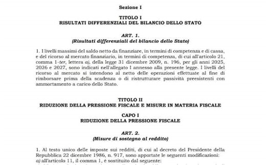 Manovra 2025, il testo integrale della bozza della Legge di Bilancio in pdf