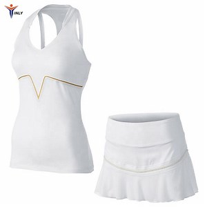 [Hot Item] 100% Polyester Spandex Breathable Solid Tracksuit Tennis Sports Dress Suits Custom Sportswear Sculpt Tank Tops Skirt Tennis Uniform Suit