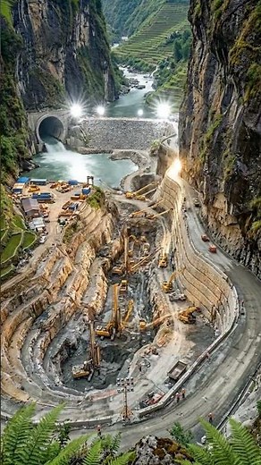 Double curvature DAM construction #dam #drone #engineering #concrete #viral