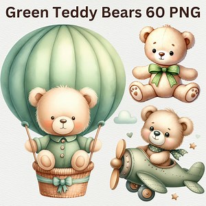 Green Teddy Bear Clipart Bundle - Cute Digital Graphics for Kids Crafts - Etsy