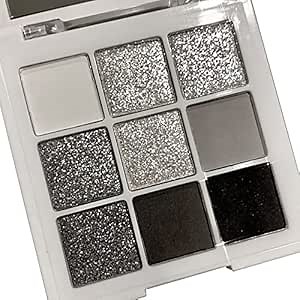 Go Ho Black Grey Silver Smoky Eyeshadow Palette,9 Colors Matte&Shimmer Eye Makeup Palette,Goth Eye Shadow Pallets for Women,Waterproof Cool Eye Shadow Palette Makeup with Prism Mirror