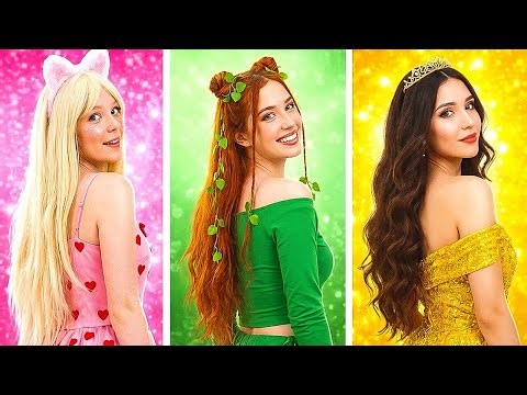 Pink vs Yellow vs Green Girl! Build a Bunk Bed for Triplets 💗💛💚 One Color Challenge