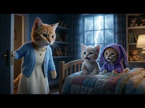 Thunderstorm Bedtime Story ⚡📖 | Kitten Siblings Get Scared 😭🐾, Mom Saves the Night 💙😺