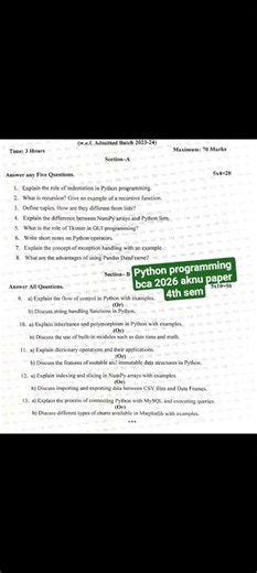 #python programming bca 4th sem 2026 question paper#
