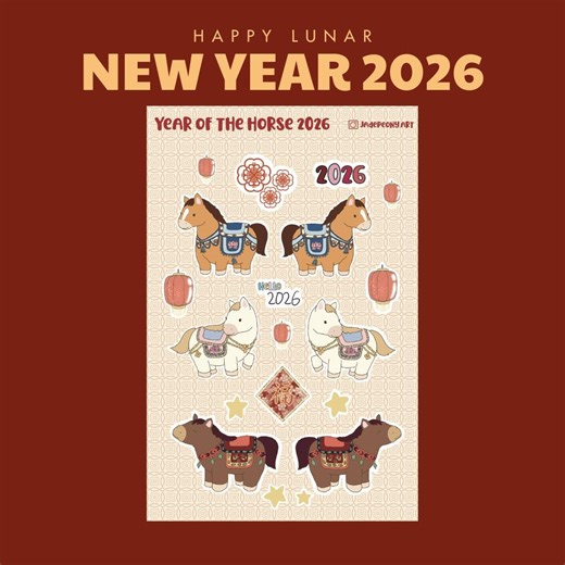 Lunar New Year 2026 Sticker Sheet | Year of the Horse 2026 | Lunar New Year Stickers, Chinese New Year Stickers - Etsy