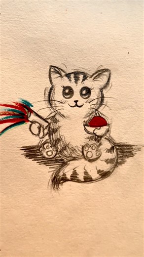 Learn to draw Cute Chibi Cat Playing Holi 🌈🐱 | Easy Drawing Tutorial #youtubeshorts #viralshorts