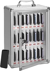 24-Slot Cell Phone Locker - Storage Cabinet for Classroom, Wall Mount Organizer With Key, Aluminum Pocket Chart for Offices, Schools and Factories