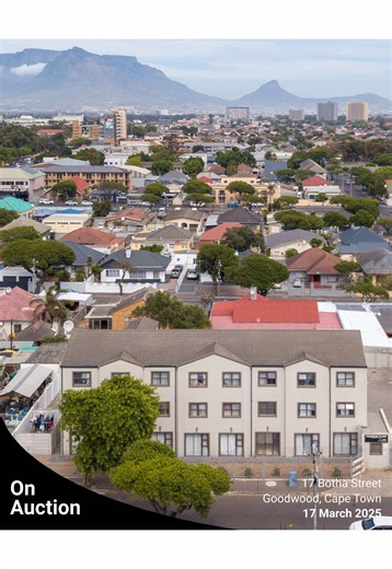 Sectionalised 21-Unit Apartment Block - Goodwood, Cape Town ON AUCTION 📍 17 Botha Street, Goodwood, Cape Town Property Highlights: ✅ ERF Size: 1,294m² ✅ GLA: ±633m² ✅ Gross Income: ±R1.6m p.a. ✅ Zoning: Single Residential 1 ✅ 21 apartments ✅ 18 x 1-Bed Apartments & 3 x 2-Bed Apartments ✅ Unit Sizes: 28-51m² ✅ 24 parking bays ✅ Leases in place Property Description: This fully sectionalised 21-unit residential block is situated in Botha Street, just off Voortrekker Road (R102). The property benef