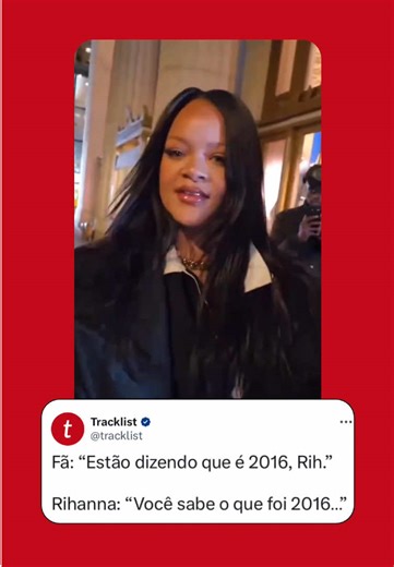 ELA ESTÁ DEIXANDO A GENTE SONHAR! Fã brinca com Rihanna dizendo que 2026 é 2016, e a artista responde perguntando se ele sabe o que 2016 foi. 👀 Vale lembrar que o último álbum de estúdio da cantora, ANTI, foi lançado em 2016. Será que teremos um novo álbum da artista 10 anos depois? 🎥: rudeBearrr #rihanna #badgalriri