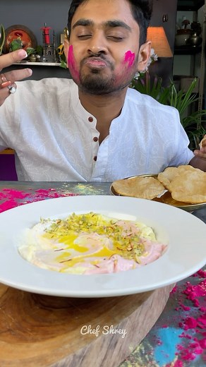 30K views · 112 reactions | Shrikhand recipe for Holi . Homemade Shrikhand Ingredients that we need Dahi - 1/2 kg (Hung it overnight in a Muslin cloth) Powdered sugar - 4-5tbsp or more acc to your taste For 1st flavour Elaichi pwd - 1/4 tsp For 2nd flavour Kesar soaked milk Elaichi pwd - 1/4 tsp For 3rd flavour Rose syrup - 1 1/2 tbsp Pista for garnish | Chef Shrey | Facebook