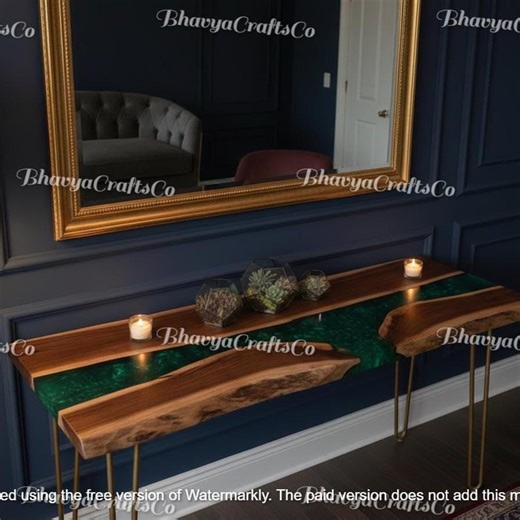 Handcrafted Green Epoxy River Console Table – Live Edge Walnut, Rustic Hallway Decor - Etsy