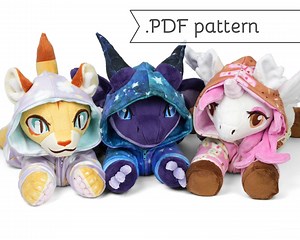 Cuddle Plush Animal Sewing Pattern .pdf Tutorial With Matching Onesie Kigurumi Pajamas Dragon Unicorn Tiger Fox Rabbit - Etsy